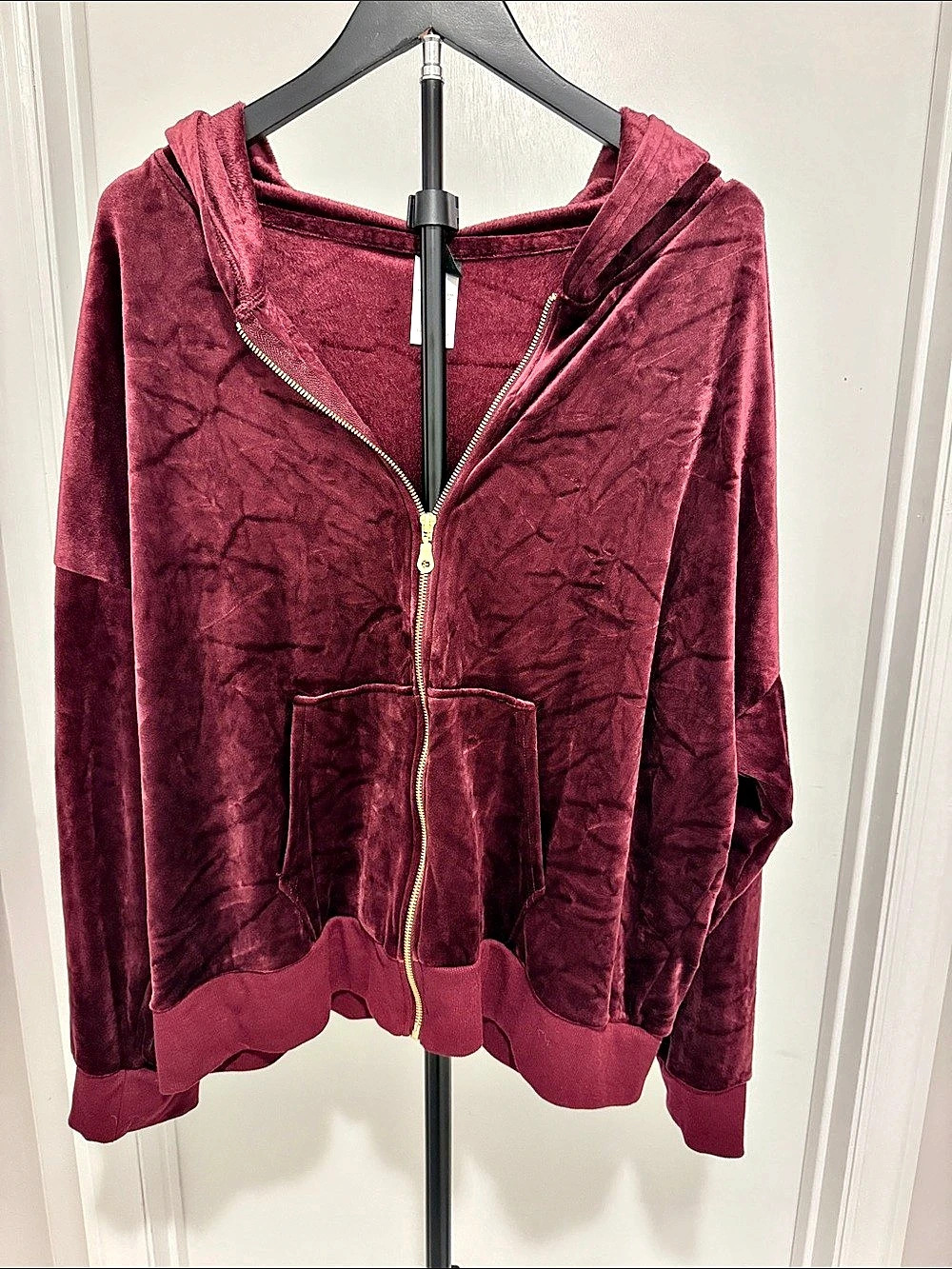 Felina Velvet Zip Hoodie Burgundy Size 3X Like New
